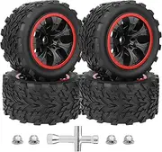 Preglued 12mm Hex RC Truck Wheels and Tires Set for 1/10 Scale Traxxas Rustler 2wd 4x4 VXL Redcat Volcano EPX Pro Blackout XTE 2s 3s 4s Brushless Power