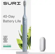 SURI Sustainable Sonic Toothbrush - Slim and Powerful Electric Toothbrush, Recyclable Plant-Based Head, 2 Modes, IPX7 Waterproof, Including Mirror-Mount, and USB Charging Stand - Morning Waves