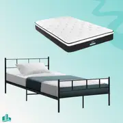 King Single Package | Wategos Metal Bed Frame Black & Bonita Euro Top Mattress (Medium Firm)