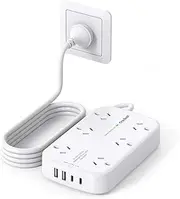 [One Beat] Surge Protected Power Board with 6 AC Outlets & 4 USB Ports (2×USB-C), 1.5M Extension Cord, AU Standard Travel Power Strip for Office, Dorm, Home Essentials