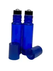 144 Pcs 10ml COBALT BLUE Glass Rollon Bottle W/Plastic BLUE Cap & Steel Roller