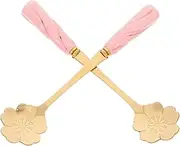 LABRIMP 2pcs Shaped Stainless Steel Tiny Spoons for Tea Charming Cherry Blossom Design Elegant Tableware for Desserts Coffee Stirring for Tea Parties
