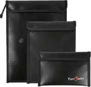Fireproof Waterproof Money Document Bag - 3 Pack Safe Upgraded Zipper Bags, Fire