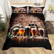 Manfei Alcohol Duvet Cover Twin Size,Retro Wooden Board Wall Bedding Set (No Filler) 2 Pcs for Kids Teens,Beer Glass Bar Comforter Cover Soft Bedding Set Bedroom Decor