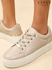 Lipsy Nude Standard Fit Flat Chunky Flatform Stripe Lace Up Trainers (AL5638) | $106