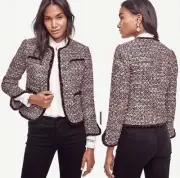 NWT Ann Taylor Tweed Multicolor Sequin Shimmer Open Front Fringe Jacket 00P $189