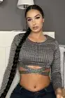 NEW Fashion Nova All Belts Off Cropped Top Blouse Black Large L Button Front Tie