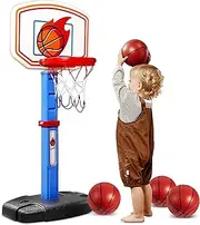 JOYIN Toddler Basketball Arcade Game Set, Adjustable Basketball Goal with 4 Balls for Kids Indoor Outdoor Play, Carnival Games, Christmas Birthday Boys Girls Age 1 and Up - Air Pump Included