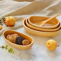 在飛比找樂天市場購物網優惠-木碗 沙拉盆 料理盤 日式橡膠木實木船形橢圓木碗點心早餐沙拉