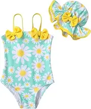 [YOUNGER TREE] Toddler Baby Girl Swimsuit Infant One Piece Bathing Suits with Hat Newborn Summer Beach Swimwear