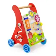 BABY First WALKER ACTIVITY CENTRE Wooden Pusher TOY WHEELS Bead Maze Farm Animal