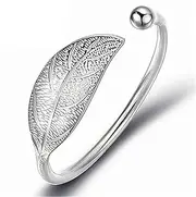 [Tbkoly] Fashion Silver Sterling Cuff Bangle Chain Bracelets,Women 925 Silver Bracelet Adjustable Leaves Cuff Bangle Hand CarveSterling Silver Jewellery