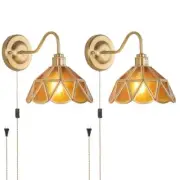 Plug in Wall Sconces Set of 2, 2 Light Plug in Coffee Stone Triangle Checker
