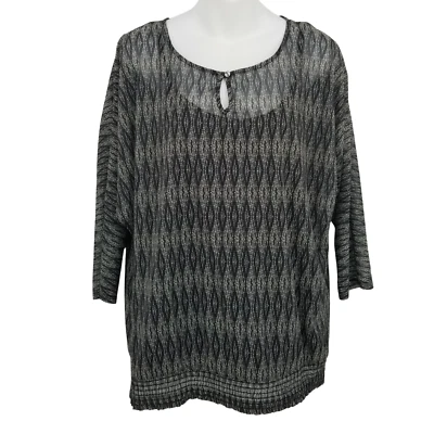 Maurices Sheer Blouse Black White Women's Top Dolman Sleeve Size Large