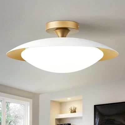 Dimmable Mid Century Modern Semi Flush Mount Ceiling Light with Acrylic Shade,Wh