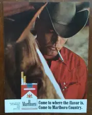 1966 Marlboro Cigarettes Cowboy Smoking In Red Shirt Photo Vintage Print Ad