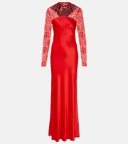 [Rodarte] Rodarte Lace-trimmed silk-blend satin gown AU 6 red