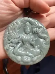 Grade A Burma Jadeite "Guan Yin and Dragon" Pendant with 12-inch Cord