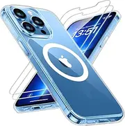 [TAURI] for iPhone 13 Pro Max Case, Compatible with Magsafe [Yellowing Resistant] with 2X Screen Protector, Military-Grade Protection, Slim Magnetic Phone Case, Clear