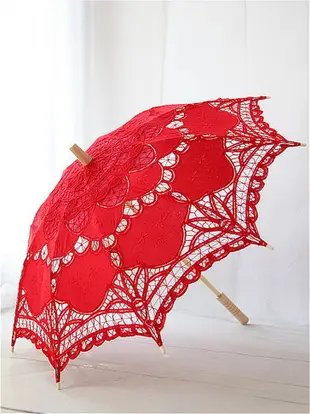 洋傘女婚慶結婚新娘傘大紅傘復古風蕾絲宮廷工藝傘拍照長柄傘
