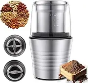 Electric Grain Grinder, Stainless Steel Spice Grinder with Removable Cups, Dishwasher Safe, 300w Electric Herb Grinder, Coffee Grinder for Coffee Bean, Herb, Spice, Nut, Cereal, Peanuts