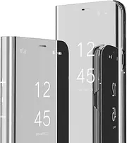 [YBROY] Case for Samsung Galaxy M14 5G, Mirror Plating Flip Case with Sleep/Wake Function, Folding Bracket, Intelligent Phone Case for Samsung Galaxy M14 5G Cover.(Silver)