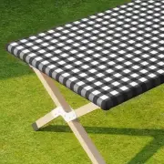 Rectangle Vinyl Tablecloth, 100% Waterproof Elastic Fitted Table Cover for 6
