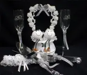 Football Volleyball Volley Ball Beach Wedding Cake Topper LOT Glasses Server set