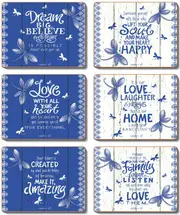 Country Kitchen Indigo Cinnamon Cork Backed Drink Coasters Set 6