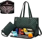 The Ultimate 2 in 1 Tote Bag Lunch Bag Combo, Large Tote Bag with Lunch Compartment, Lunch Tote Bag for Women, Convertible Laptop Bag Work Bag Handbag for Business, Office (Green)