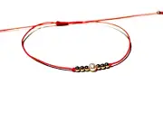 Single Pearl Bracelet dainty with gold beads on thin red string Handmade