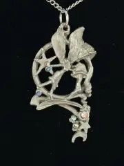 Vintage Gallo Pewter Fairy Pendant With Austrian & Swarovski Crystals