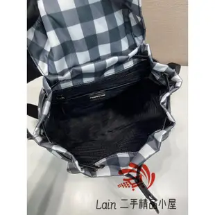 二手精品 PRADA 普拉達 尼龍帆布格子後背包 雙肩包 女款