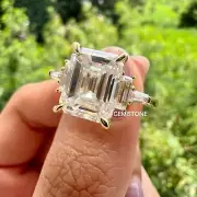 Pretty 8CT Emerald Cut Moissanite Five Stone Engagement Ring Gift 14K White Gold