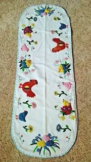 45" Hand made Wool Flannel Flowers Egg Hen Chick Applique EASTER Table Runner