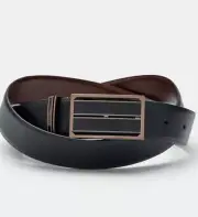 POLITIX Men’s REVERSIBLE LEATHER BELT Black/Dark Tan Size 32 **BNWT**