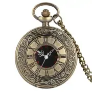 Steampunk Bronze Quartz Pocket Watches Fob Chain Half Hunter Black Dial Watches