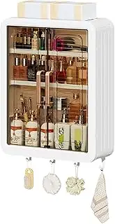 DASITON Large Capacity Make-Up Cosmetic Organiser, Cosmetic Storage with Lid, Self-Adhesive Makeup Organiser, Multifunctional Skincare Organiser for Bathroom, Bedroom Wall (White 01)