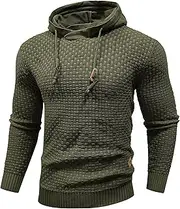 [HYPESTFIT] Men's Long-Sleeved Knitted Hoodie Drawstring Sweatshirt with Hood Casual, Army Green, M
