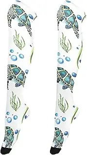 [Caihoyu] Women Thigh High Long Over Knee Socks Comfortable Extra Long High Thigh Socks Athletic Knee High Socks for Daily Wear, Cosplay Watercolor Bright Paterrn Sea Turtles Seaweed, Watercolor Bright
