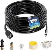 Pipe Cleaning Hose 20 m, 180 Bar, 60 °C, Compatible with Kärcher K2, K3, K4, K5, K6, K7 Pressure Washer, Includes Adapter, Nozzles Rigid + Rotating