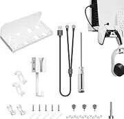 Geekria Wall Mount Kit Compatible with SONY Playstation 5 Slim Console, Disc & Digital Edition Metal Wall Hanging Stand, with 2-in-1 Magnetic Charging Cable, Headset Hanger