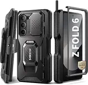 [Tongate] for Z Fold 6 Case with Ring Stand, Built-in S Pen Holder & HD Glass Screen Protector Rugged Z6 Phone Case with Slide Camera Cover & Belt Clip for Samsung Galaxy Z Fold 6 2024, Black HD Film