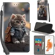 Haninsuze for iPhone 6s Plus/6 Plus 5.5 Inch Case PU Leather Wallet Book Flip Folio Stand View Magnetic Multi-Pattern Cover compatible with iPhone 6 Plus Phone Case (Cat)