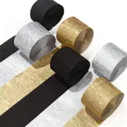 Crepe Paper Streamers 6 Rolls 492Ft, Pack of Gold Silver and Black Party Streame