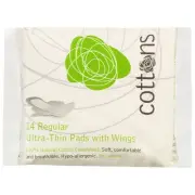 Cottons Be Natural 14 Regular Ultra Thin Pads With Wings