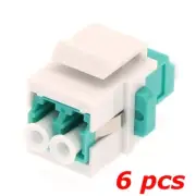 6 PACK - LC OM3 Multi-Mode Duplex Fiber Optic Coupler Keystone Jack White Aqua
