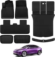 TSLDRV Floor Mats for Tesla Model Y Juniper 2025 2026 5-Seat with Bumper Guard All Weather Floor Mats for Tesla Model Y Juniper Accessories 2025 2026 TPE Trunk Mat with Backrest Mat Black