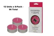12x8-Pack Tranquility Tea Lights Scented Wild Peony Candle (4 Hour Burn)