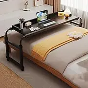 CUPKEE Overbed Table with Wheels, Mobile Bed Desk Adjustable Height&Length,Rolling Computer Desk with Baffle, Laptop Cart, for Home,Office and Hospital,A,140CM